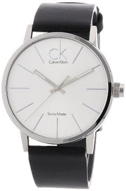  Shop Authentic Calvin Klein Post Minimal Silver Dial Black Leather Strap Watch for Men - K7621192 - Luxxuri