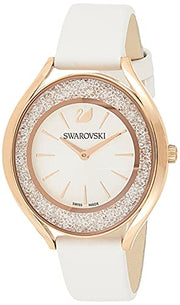  Shop Authentic Swarovski Crystalline Aura Silver Dial White Leather Strap Watch for Women - 5519453 - Luxxuri