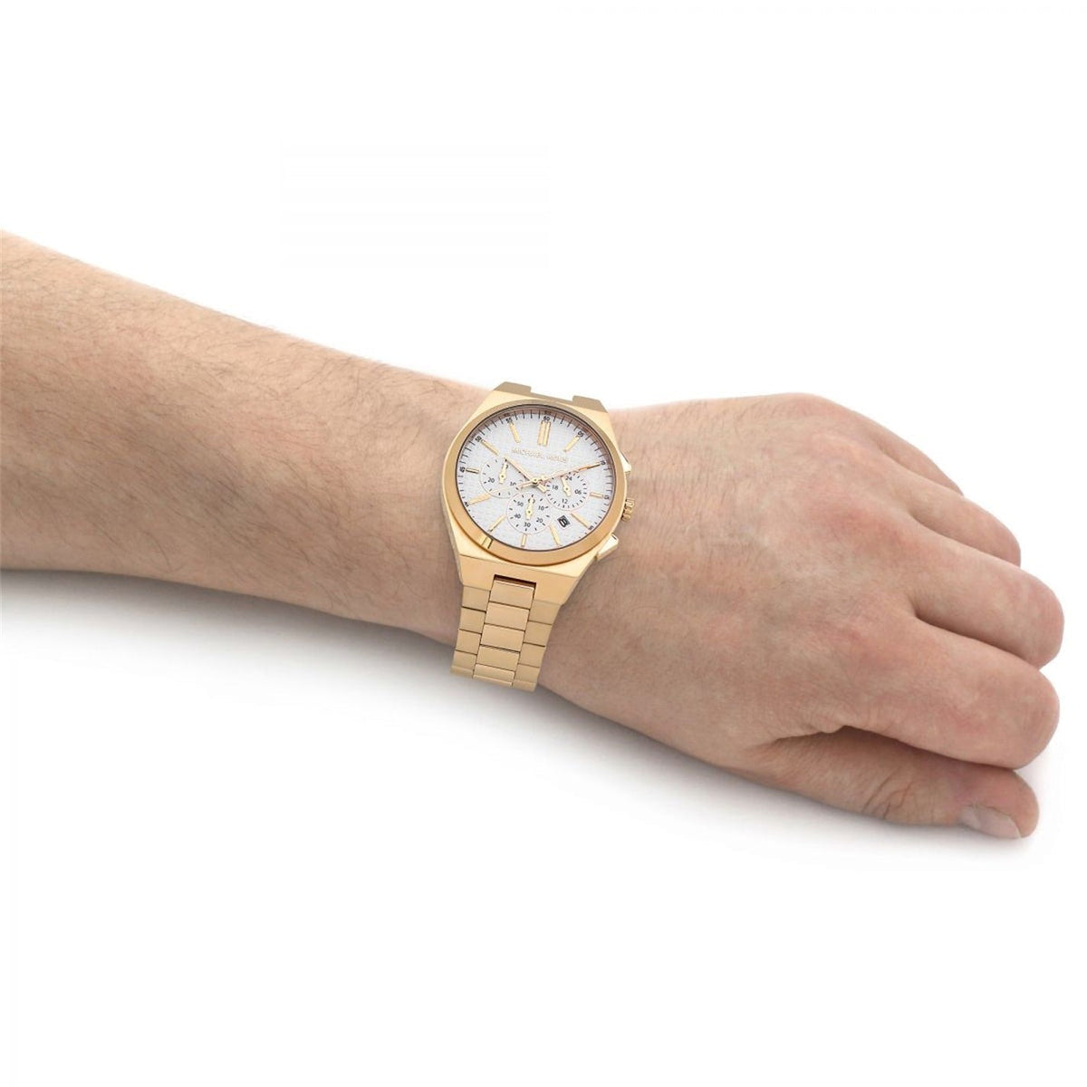  Shop Authentic Michael Kors Lennox Chronograph White Dial Gold Steel Strap Watch For Men - MK9120 - Luxxuri