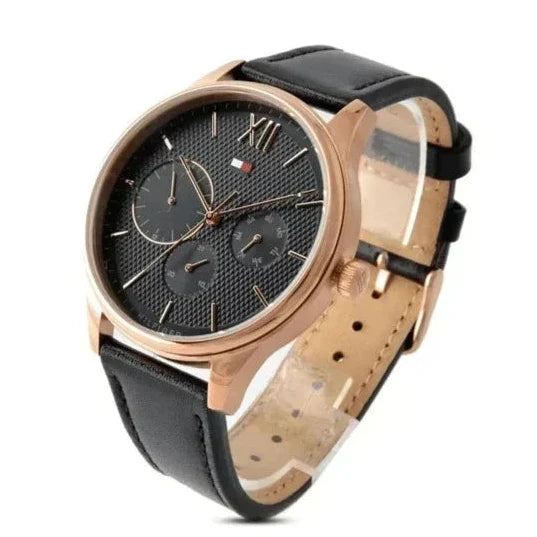  Shop Authentic Tommy Hilfiger Damon Quartz Black Dial Black Leather Strap Watch for Men - 1791419 - Luxxuri