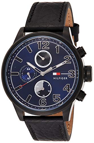  Shop Authentic Tommy Hilfiger Jackson Quartz Blue Dial Black Leather Strap Watch for Men - 1791241 - Luxxuri