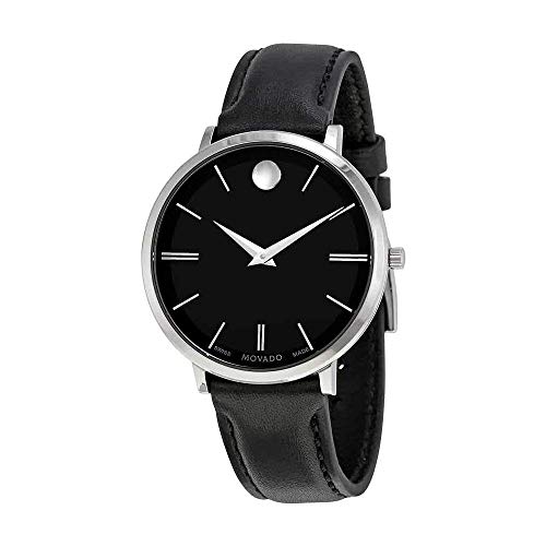  Shop Authentic Movado Ultra Slim Black Dial Black Leather Strap Watch For Women - 0607090 - Luxxuri