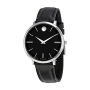  Shop Authentic Movado Ultra Slim Black Dial Black Leather Strap Watch For Women - 0607090 - Luxxuri