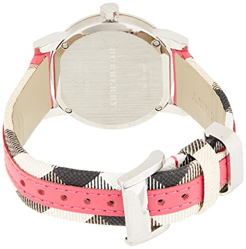  Shop Authentic Burberry The City White Dial Haymarket Pink Leather Strap Watch for Women - BU9149 - Luxxuri
