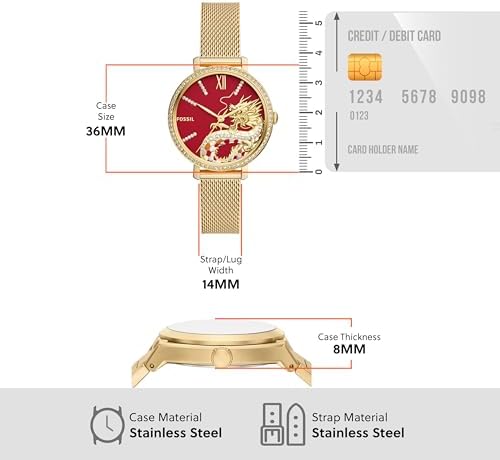  Shop Authentic Fossil Jacqueline Dragonsteel Limited Edition Red Dial Gold Mesh Strap Watch for Women - ES5316 - Luxxuri