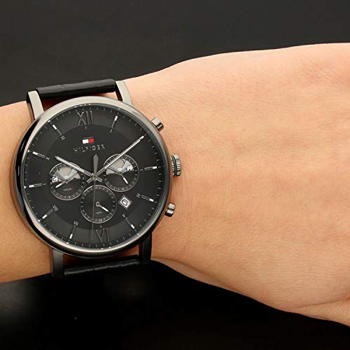  Shop Authentic Tommy Hilfiger Evan Black Dial Black Leather Strap Watch for Men - 1710395 - Luxxuri