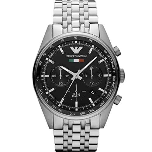  Shop Authentic Emporio Armani Team Italia Chronograph Black Dial Silver Steel Strap Watch For Men - AR5983 - Luxxuri