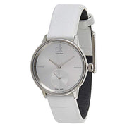  Shop Authentic Calvin Klein Accent Silver Dial White Leather Strap Watch for Women - K2Y231K6 - Luxxuri