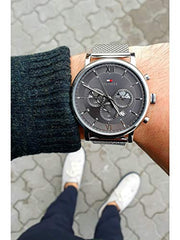  Shop Authentic Tommy Hilfiger Evan Grey Dial Silver Mesh Bracelet Watch for Men - 1710396 - Luxxuri