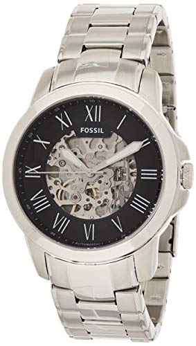  Shop Authentic Fossil Grant Automatic Skeleton Black Dial Silver Steel Strap Watch for Men - ME3103 - Luxxuri