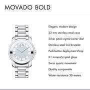  Shop Authentic Movado Bold Crystal Pave Silver Dial Silver Steel Strap Watch for Women - 3600254 - Luxxuri