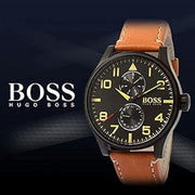  Shop Authentic Hugo Boss Aeroliner Maxx Chronograph Black Dial Brown Leather Strap Watch For Men - 1513082 - Luxxuri