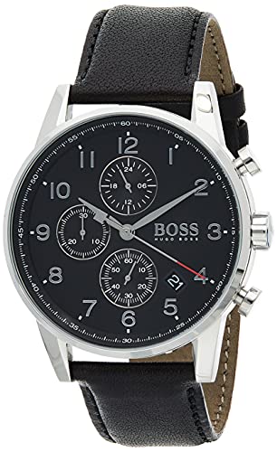  Shop Authentic Hugo Boss Navigator Black Dial Black Leather Strap Watch for Men - 1513678 - Luxxuri