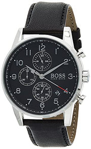  Shop Authentic Hugo Boss Navigator Black Dial Black Leather Strap Watch for Men - 1513678 - Luxxuri