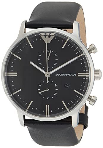  Shop Authentic Emporio Armani Gianni Chronograph Black Dial Black Leather Strap Watch For Men - AR0397 - Luxxuri