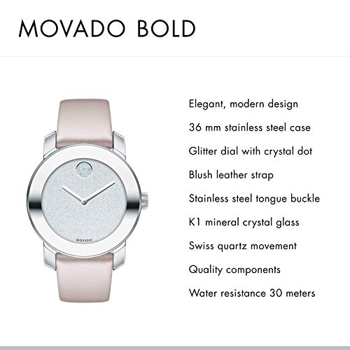  Shop Authentic Movado Bold Glitter Silver Dial Pink Leather Strap Watch For Women - 3600522 - Luxxuri
