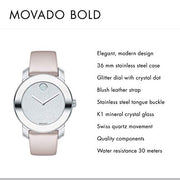  Shop Authentic Movado Bold Glitter Silver Dial Pink Leather Strap Watch For Women - 3600522 - Luxxuri
