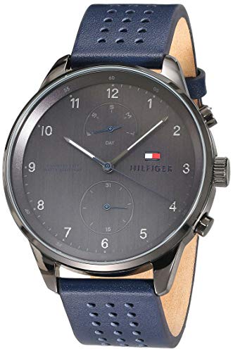  Shop Authentic Tommy Hilfiger Chase Grey Dial Blue Leather Strap Watch for Men - 1791578 - Luxxuri