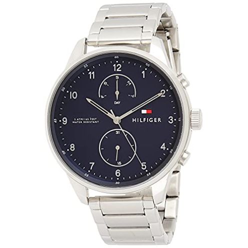  Shop Authentic Tommy Hilfiger Chase Multifunction Blue Dial Silver Steel Strap Watch for Men - 1791575 - Luxxuri