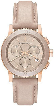  Shop Authentic Burberry The City Chronograph Rose Gold Dial Beige Leather Strap Watch For Women - BU9702 - Luxxuri