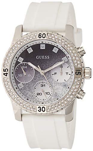 Shop Authentic Guess Confetti Crystal Black Dial White Silicone Strap Watch For Women - W1098L1 - Luxxuri