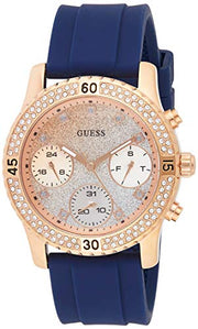  Shop Authentic Guess Confetti Diamonds Gold Dial Blue Rubber Strap Watch For Women - W1098L6 - Luxxuri