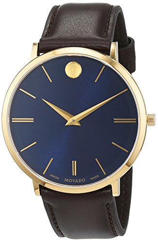  Shop Authentic Movado Ultra Slim Blue Dial Brown Leather Strap Watch For Men - 0607088 - Luxxuri