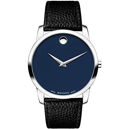  Shop Authentic Movado Museum Blue Dial Black Leather Strap Watch For Men - 607013 - Luxxuri