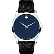  Shop Authentic Movado Museum Blue Dial Black Leather Strap Watch For Men - 607013 - Luxxuri