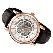  Shop Authentic Emporio Armani Meccanico Silver Skeleton Dial Brown Leather Strap Watch For Men - AR1983 - Luxxuri