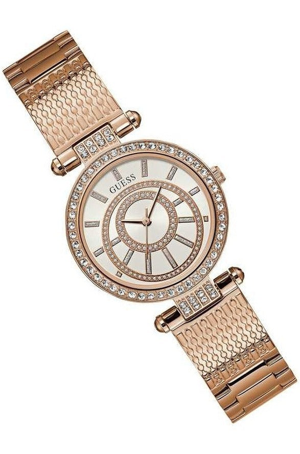  Shop Authentic Guess Muse Quartz Silver Dial Rose Gold Steel Strap Watch For Women - W1008L3 - Luxxuri