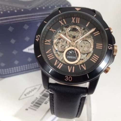  Shop Authentic Fossil Grant Sport Automatic Skeleton Black Dial Black Leather Strap Watch for Men - ME3138 - Luxxuri