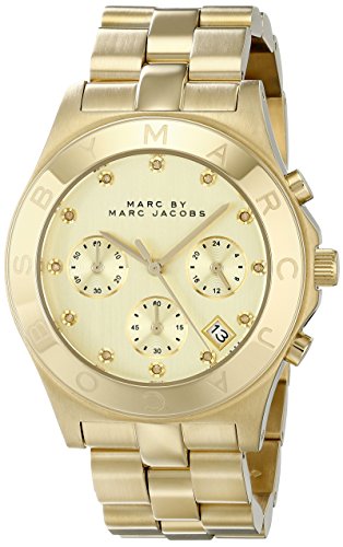  Shop Authentic Marc Jacobs Blade Chronograph Gold Dial Gold Steel Strap Watch for Women - MBM3101 - Luxxuri