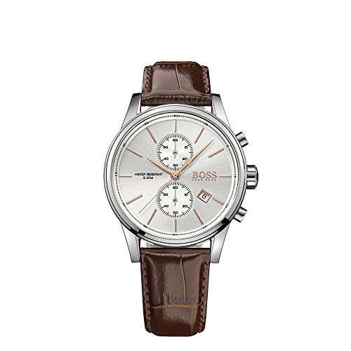  Shop Authentic Hugo Boss Jet Chronograph Quartz Silver Dial Brown Leather Strap Watch For Men - HB1513280 - Luxxuri