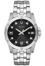  Shop Authentic Bulova Diamond Accent Black Dial Silver Steel Strap Watch for Men - 96K106 - Luxxuri