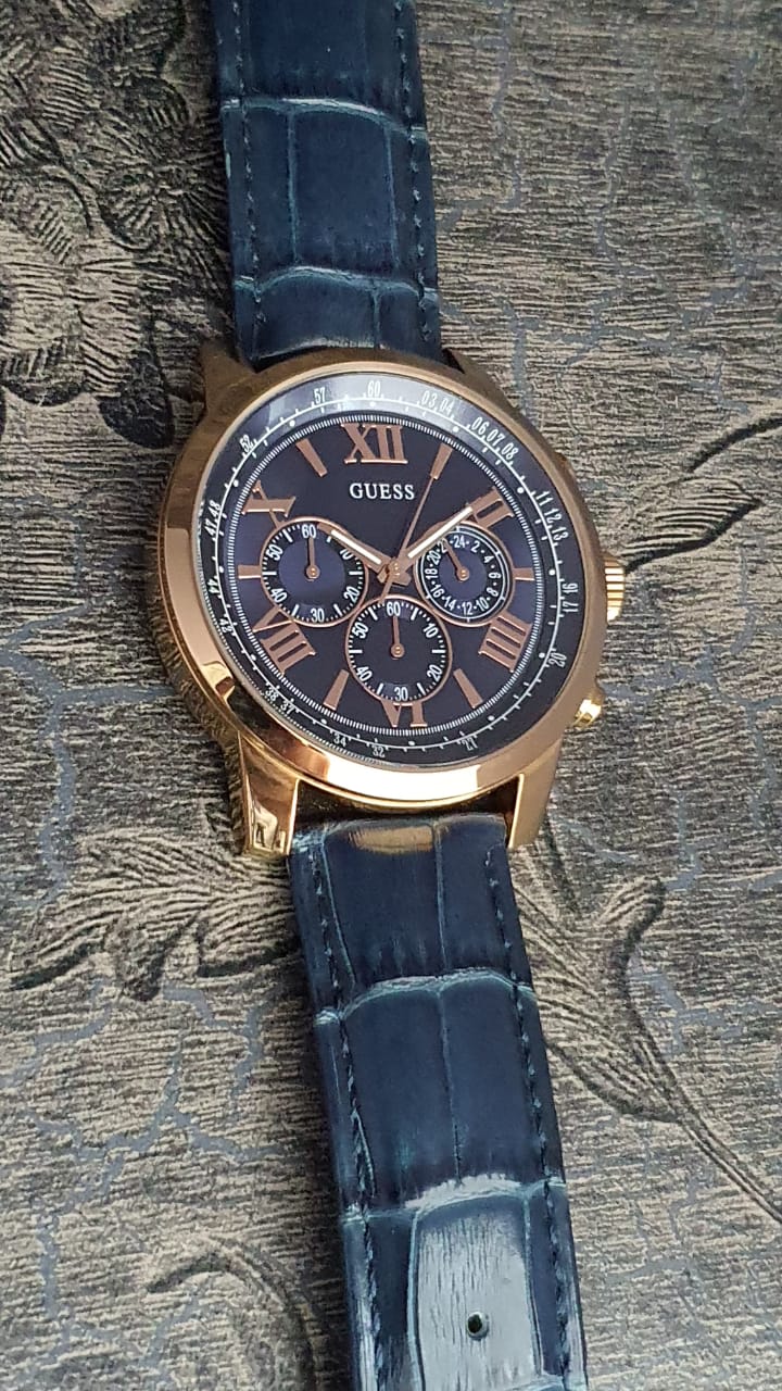  Shop Authentic Guess Horizon Chronograph Blue Dial Blue Leather Strap Watch For Men - W0380G5 - Luxxuri