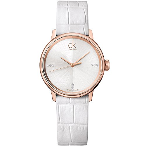  Shop Authentic Calvin Klein Accent White Dial White Leather Strap Watch for Women - K2Y2Y6KW - Luxxuri