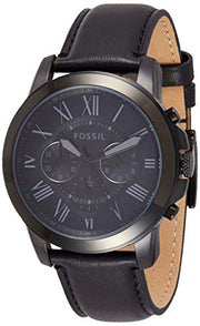  Shop Authentic Fossil Grant Chronograph Black Dial Black Leather Strap Watch for Men - FS5132 - Luxxuri
