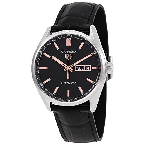  Shop Authentic Tag Heuer Carrera Day Date Black Dial Black Leather Strap Watch for Men - WBN2013.FC6503 - Luxxuri