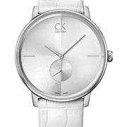  Shop Authentic Calvin Klein Accent Silver Dial White Leather Strap Watch for Women - K2Y211K6 - Luxxuri