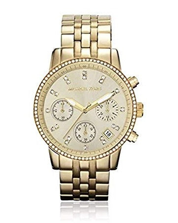  Shop Authentic Michael Kors Runway Chronograph Gold Dial Gold Steel Strap Watch For Women - MK5698 - Luxxuri