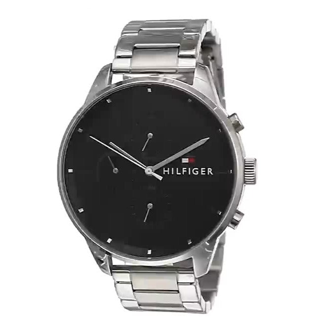  Shop Authentic Tommy Hilfiger Chase Quartz Black Dial Silver Steel Strap Watch For Men - 1791485 - Luxxuri
