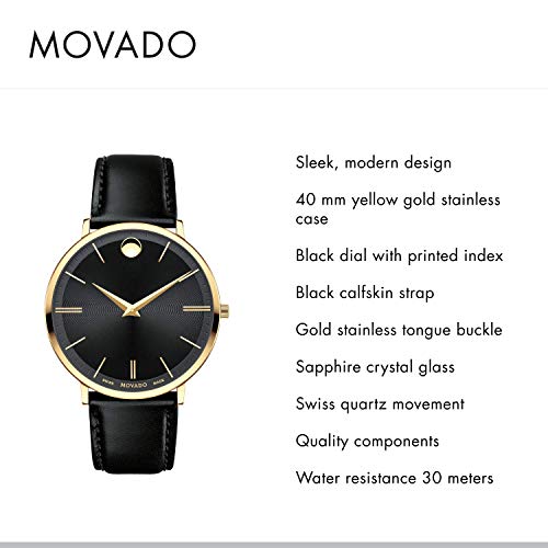  Shop Authentic Movado Ultra Slim Black Dial Black Leather Strap Watch For Men - 0607087 - Luxxuri