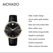  Shop Authentic Movado Ultra Slim Black Dial Black Leather Strap Watch For Men - 0607087 - Luxxuri