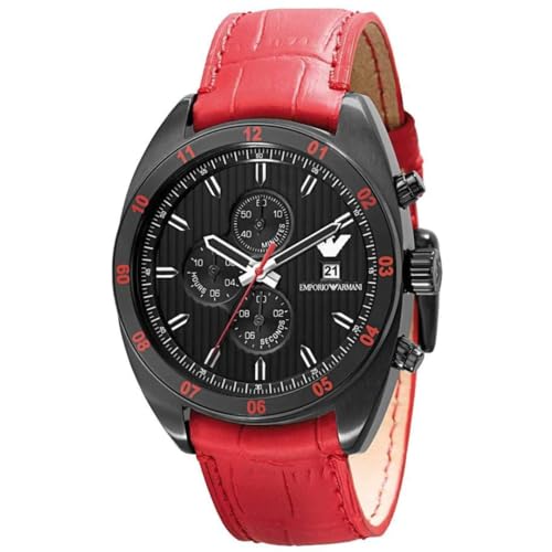  Shop Authentic Emporio Armani Sportivo Chronograph Black Dial Red Leather Strap Watch For Men - AR5918 - Luxxuri