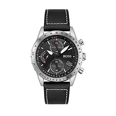  Shop Authentic Hugo Boss Pilot Edition Black Dial Black Leather Strap Watch for Men - 1513853 - Luxxuri