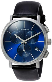  Shop Authentic Calvin Klein Chronograph Blue Dial Black Leather Strap Watch for Men - K8Q371CN - Luxxuri