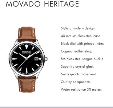  Shop Authentic Movado Heritage Calendoplan Black Dial Brown Leather Strap Watch for Men - 3650001 - Luxxuri