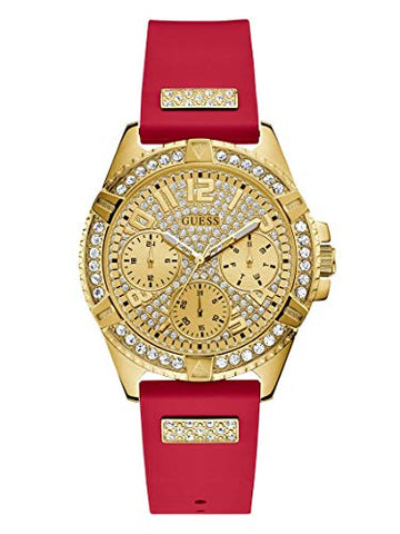  Shop Authentic Guess Frontier Diamonds Gold Dial Red Rubber Strap Watch for Women - GW0045L2 - Luxxuri