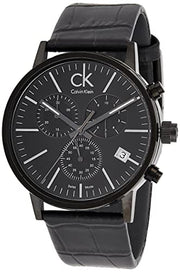  Shop Authentic Calvin Klein Post Minimal Chronograph Black Dial Black Leather Strap Watch for Men - K7627401 - Luxxuri